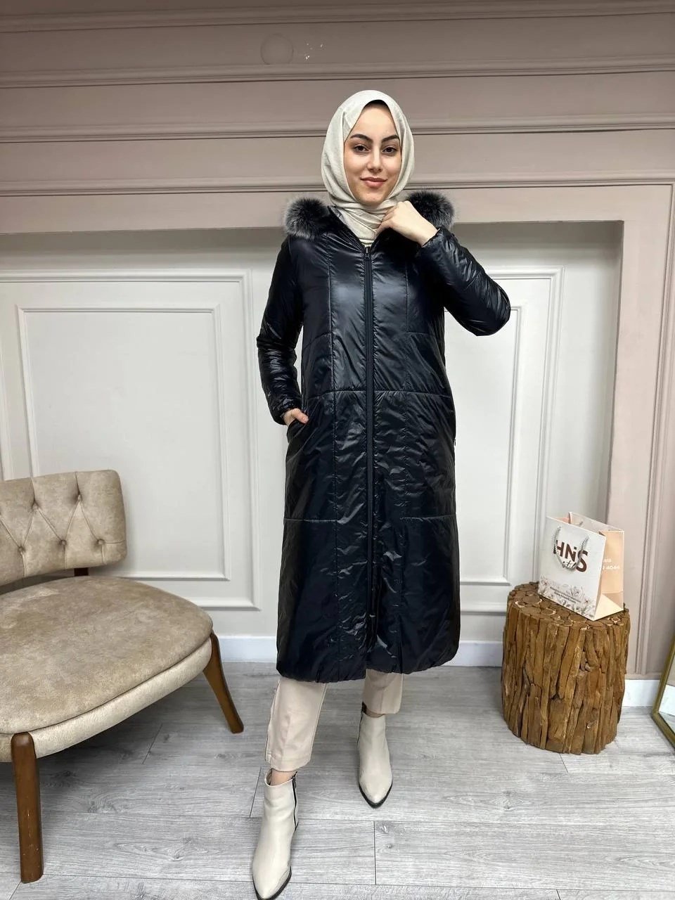 Ncl 23606 Siyah-Gümüş Çift Taraflı Şişme Parka