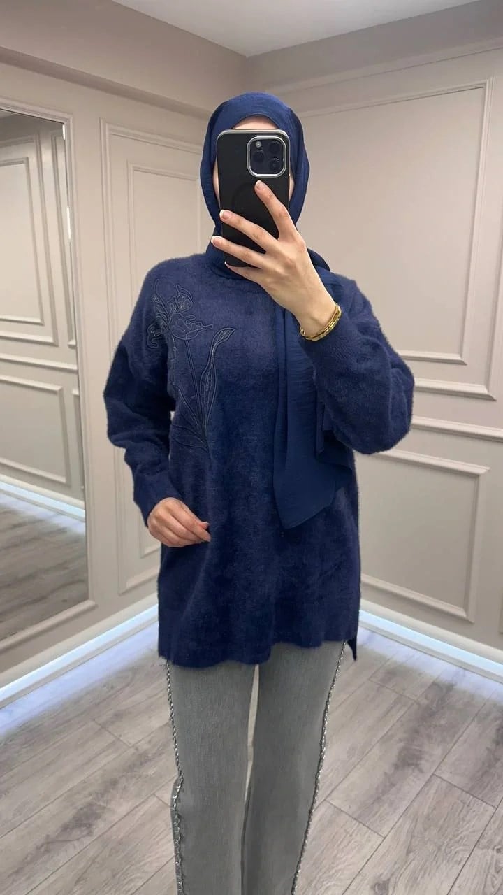 Nuss Triko 26K7004 Lacivert Angora Kazak