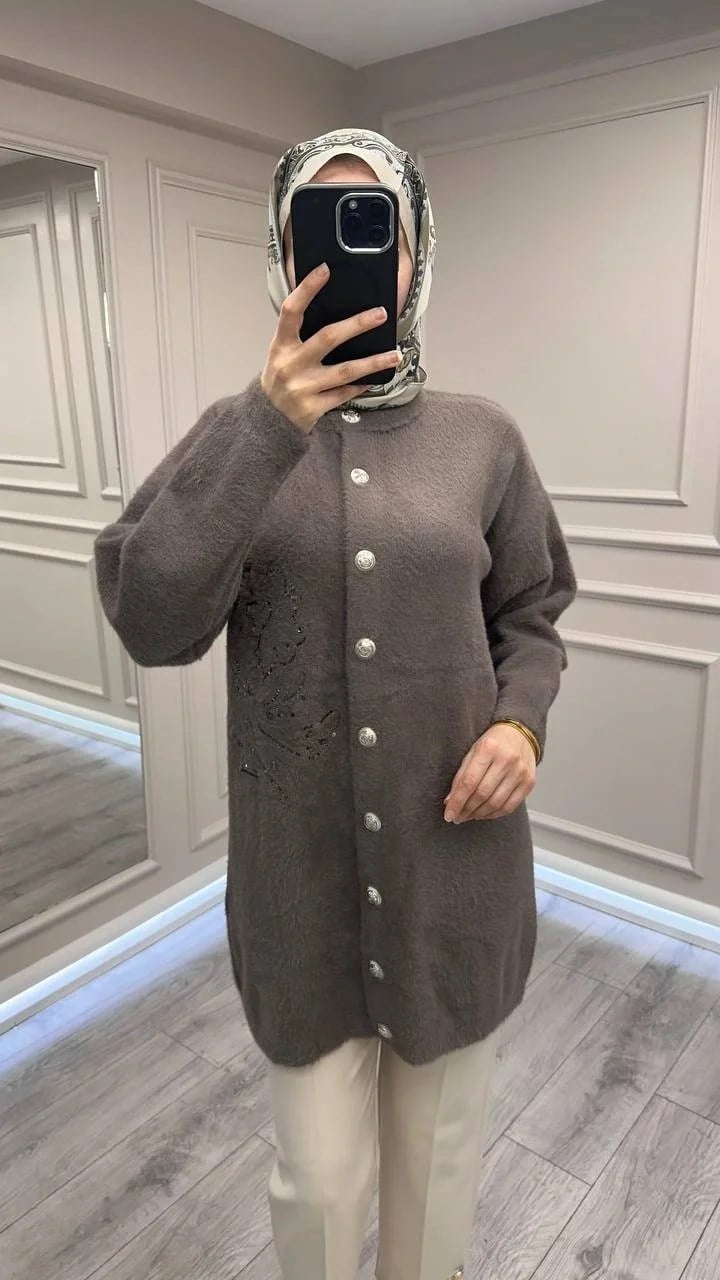 Nuss Triko 26K7007 Füme Angora Hırka