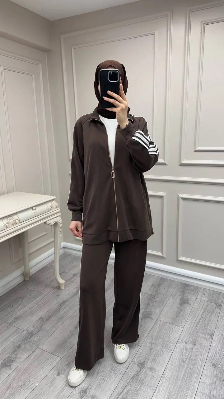 Nuss Triko 26Y1092 Kahve Şerit Detaylı Takım