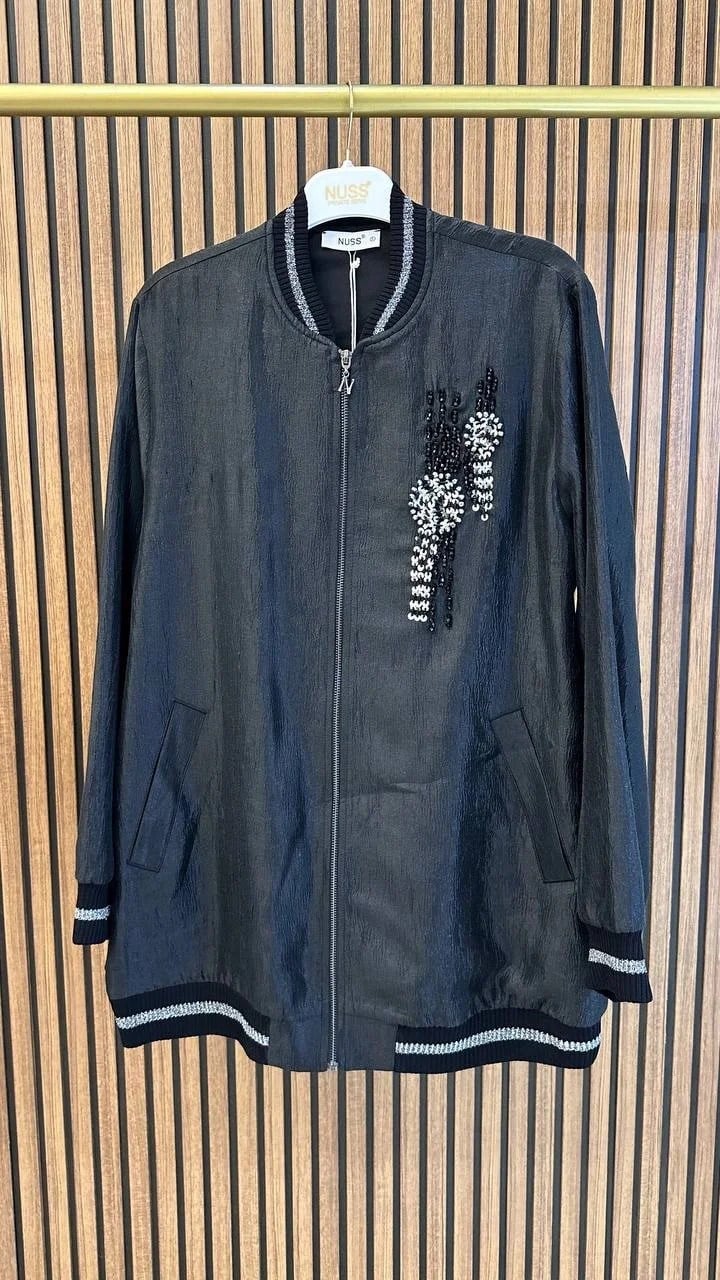 Nuss Triko 26Y6038 Siyah Taş Detaylı Ceket