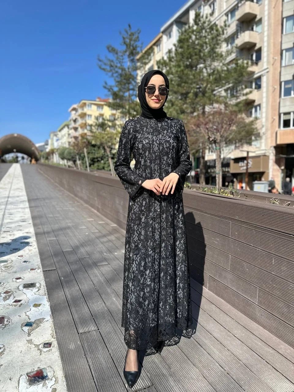 Qeffa Q149 Siyah Dantel Ferace