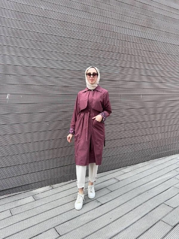 Trenç 3723 Bordo Yaka Detaylı Kap