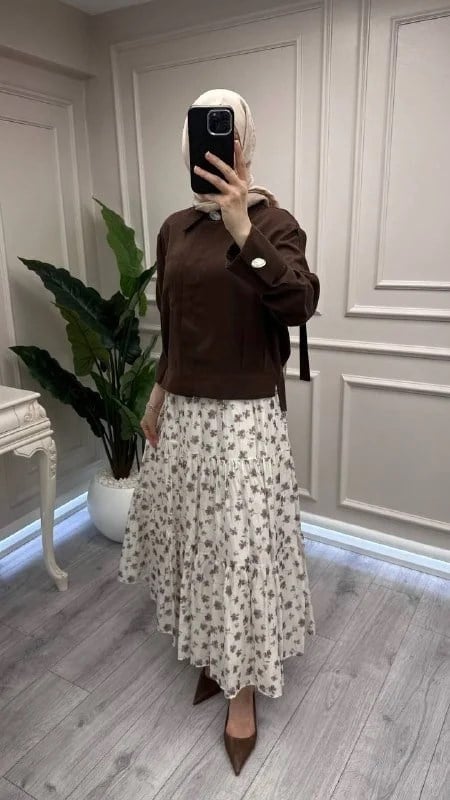 Venöve 26SSETE0005 Çiçekli Enna Etek