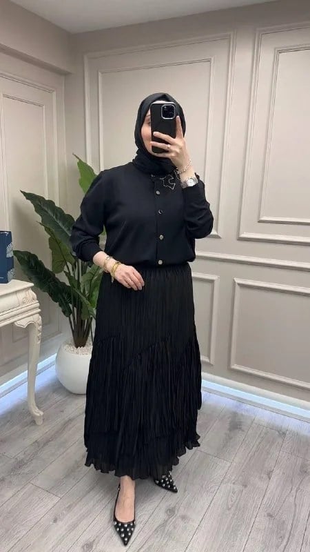 Yusuf Özdemir 26Y1634 Siyah Kat Kat Şifon Etek