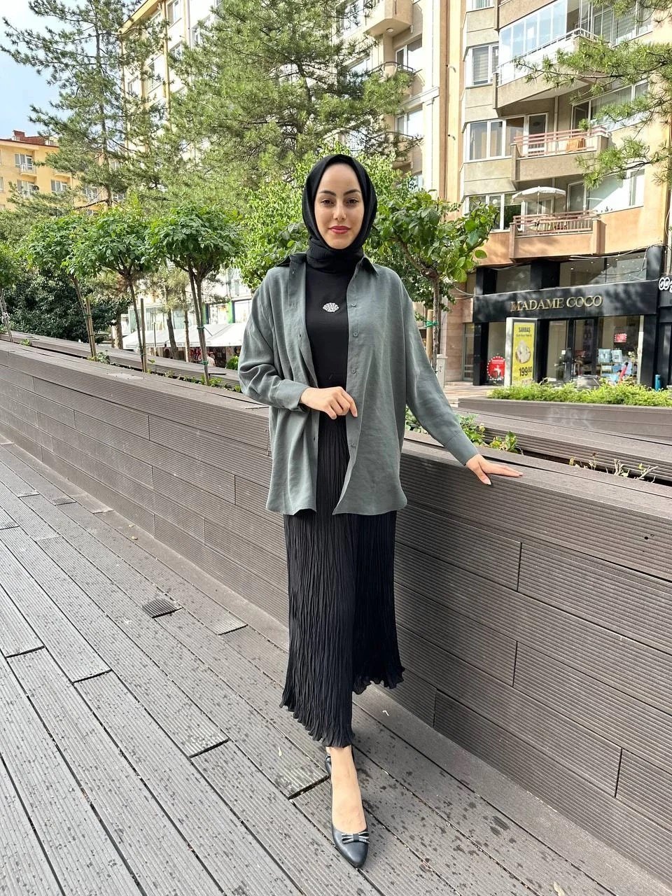 Zeynep Şule 11144 Küf Yeşili Oversize Gömlek