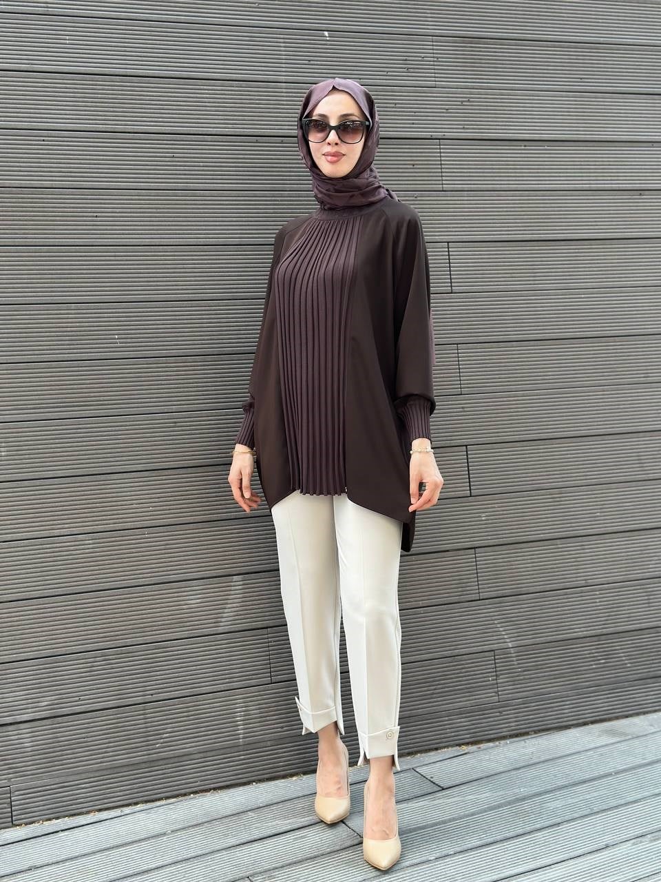 Ghisa 3630T4442 Kahve Önü Nervür Detaylı Tunik
