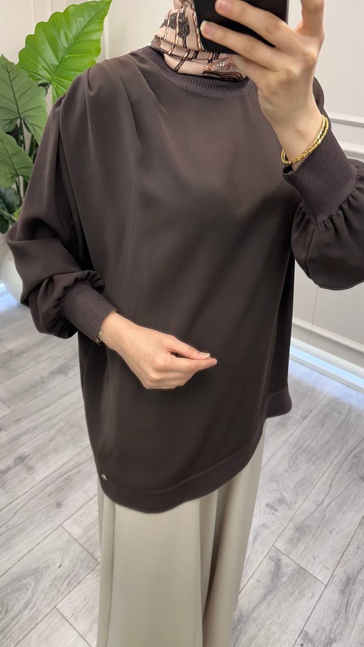 Ghisa 4710T4488 Kahve Krep Kumaş Tunik