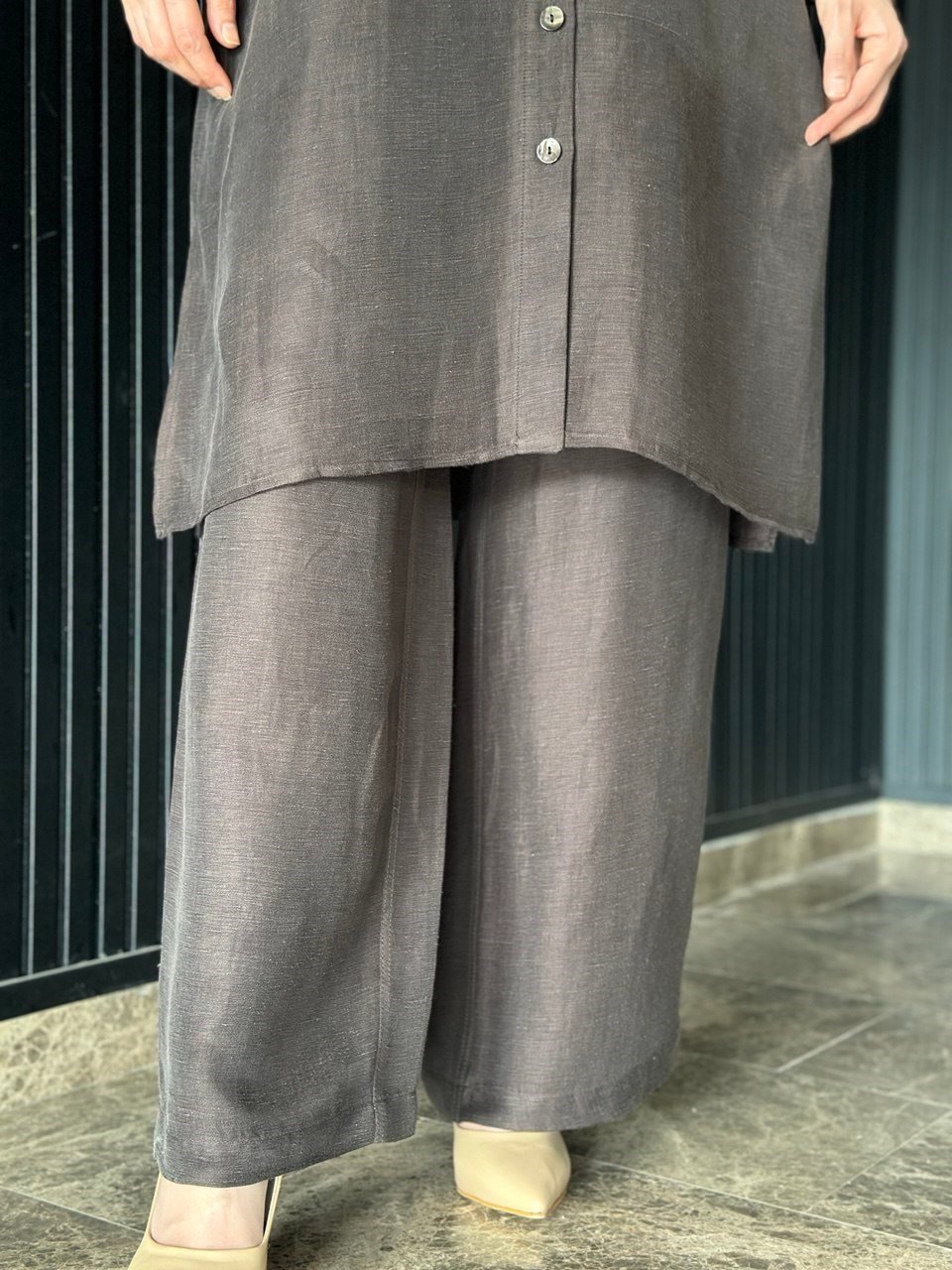 Miss Dalida 2267351 Kakao Cepli İpek Keten Bol Paça Pantolon