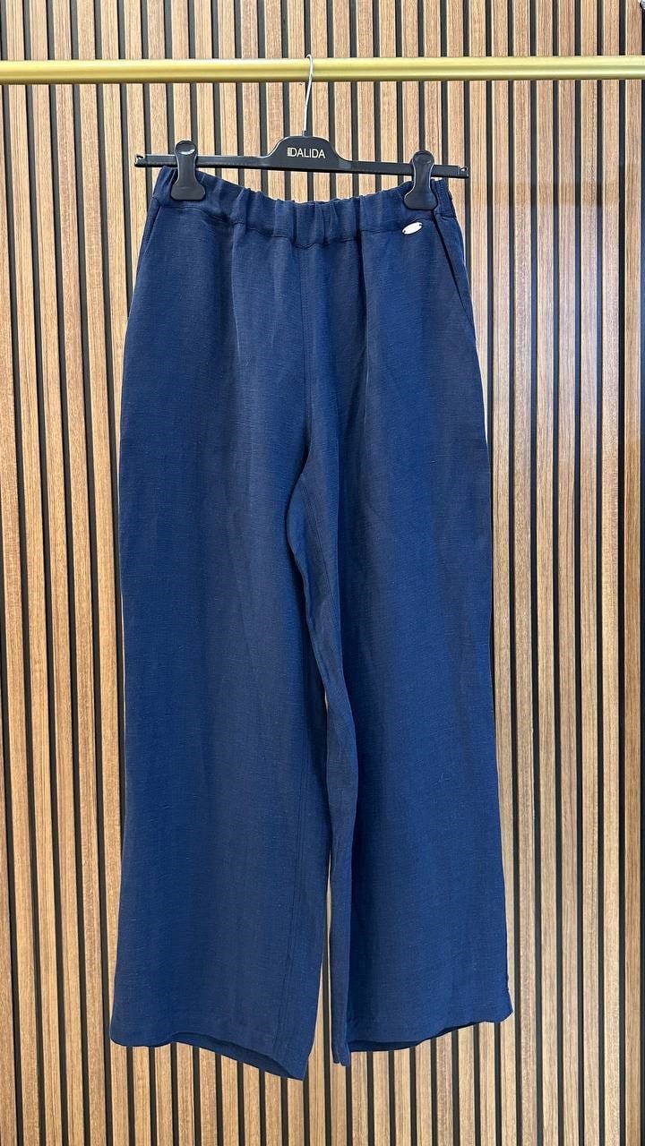 Miss Dalida 2267351 Lacivert Cepli İpek Keten Bol Paça Pantolon