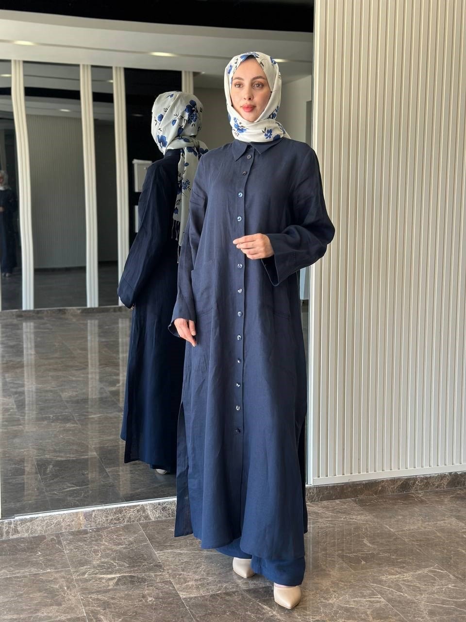 Miss Dalida 2268284 Kakao Nakış Detaylı Düğmeli Keten Uzun Kap