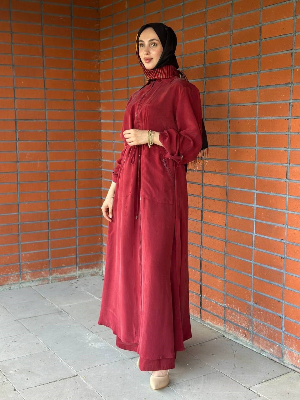 Miss Dalida 2268329 Cherry Fermuarlı Beli Büzgülü Cupro Ceket