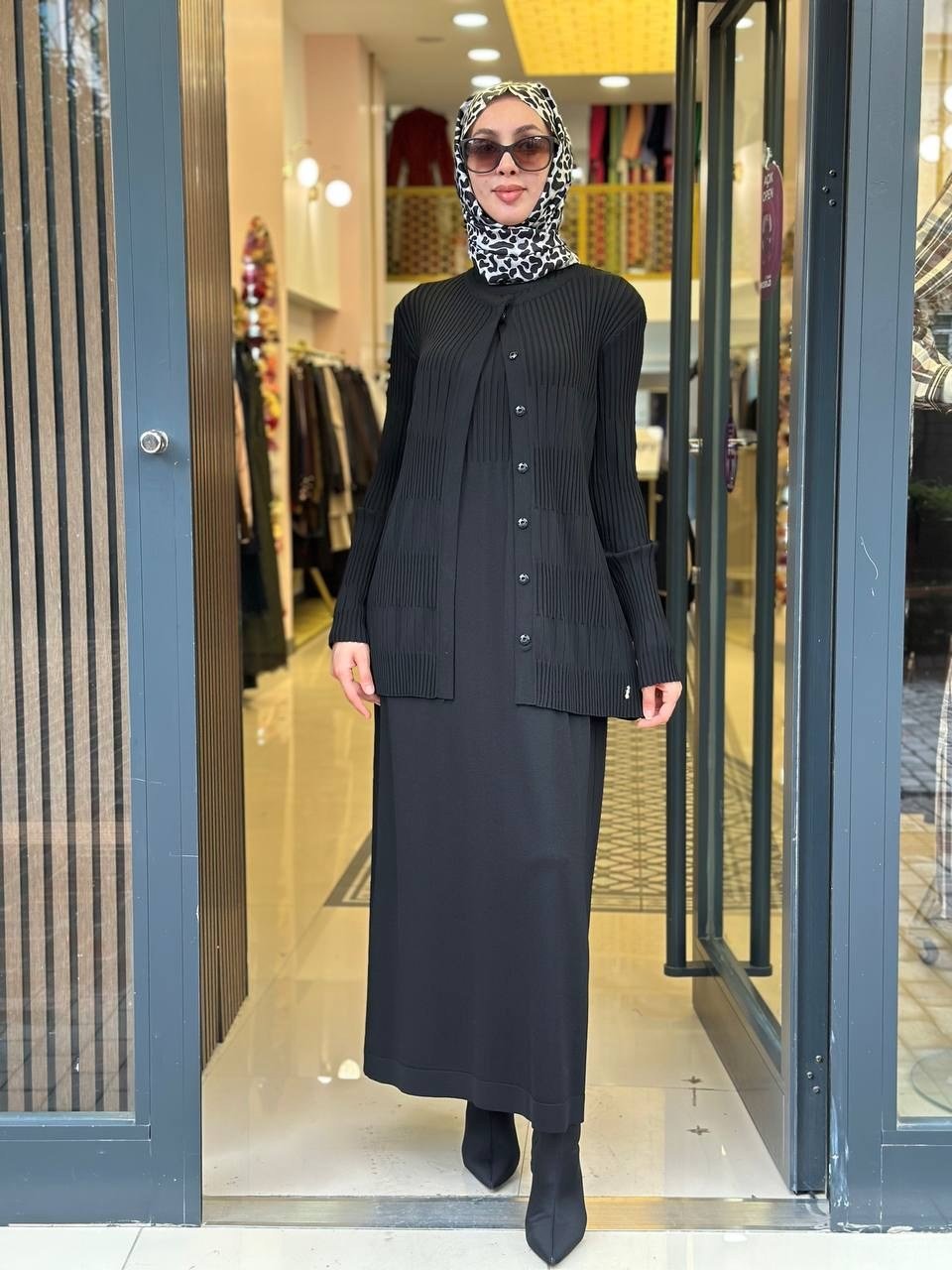 Miss Dalida 3260001 Siyah Örgü Teknikli Elbise Hırka Takım