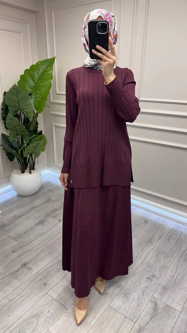Miss Dalida 3262001 Bordo Örgü Teknikli Triko Kiloş Etek