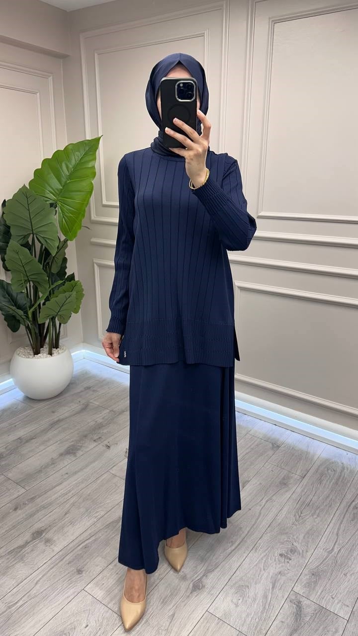 Miss Dalida 3262001 Lacivert Örgü Teknikli Triko Kiloş Etek