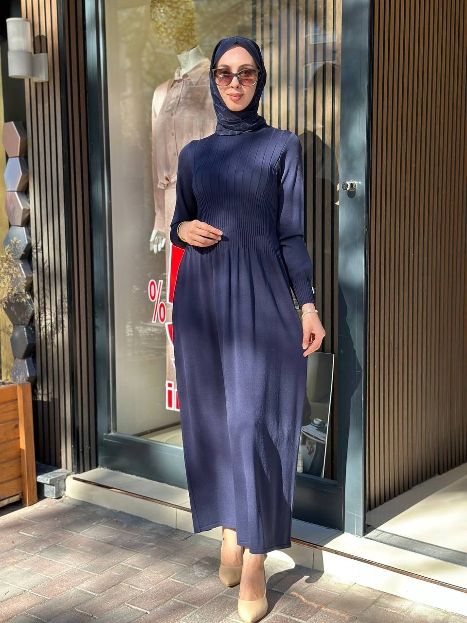 Miss Dalida 3264001 Lacivert Kalın Fitilli Triko Elbise