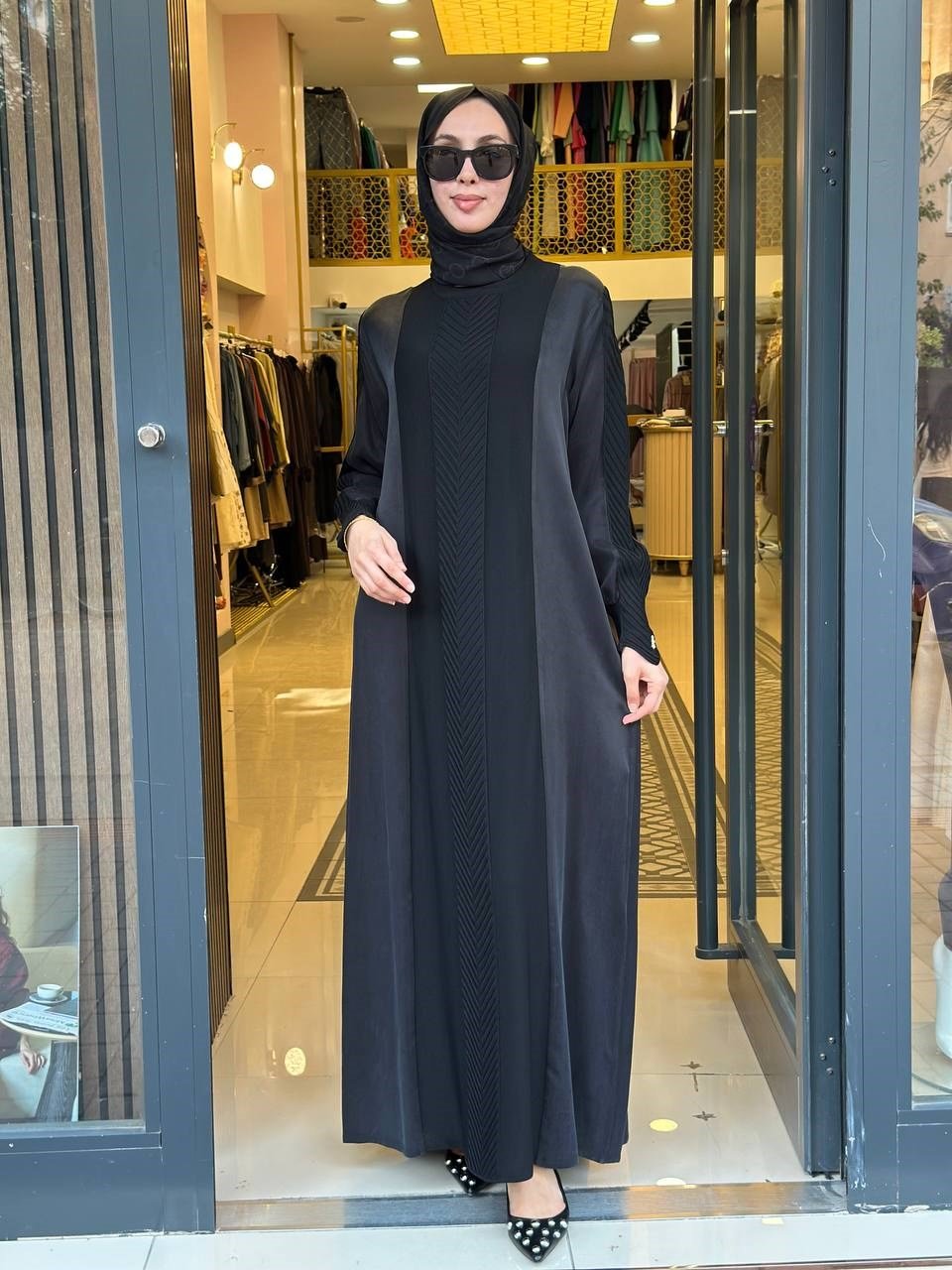 Miss Dalida 3264008 Siyah Balıksırtı Detaylı Uzun Elbise
