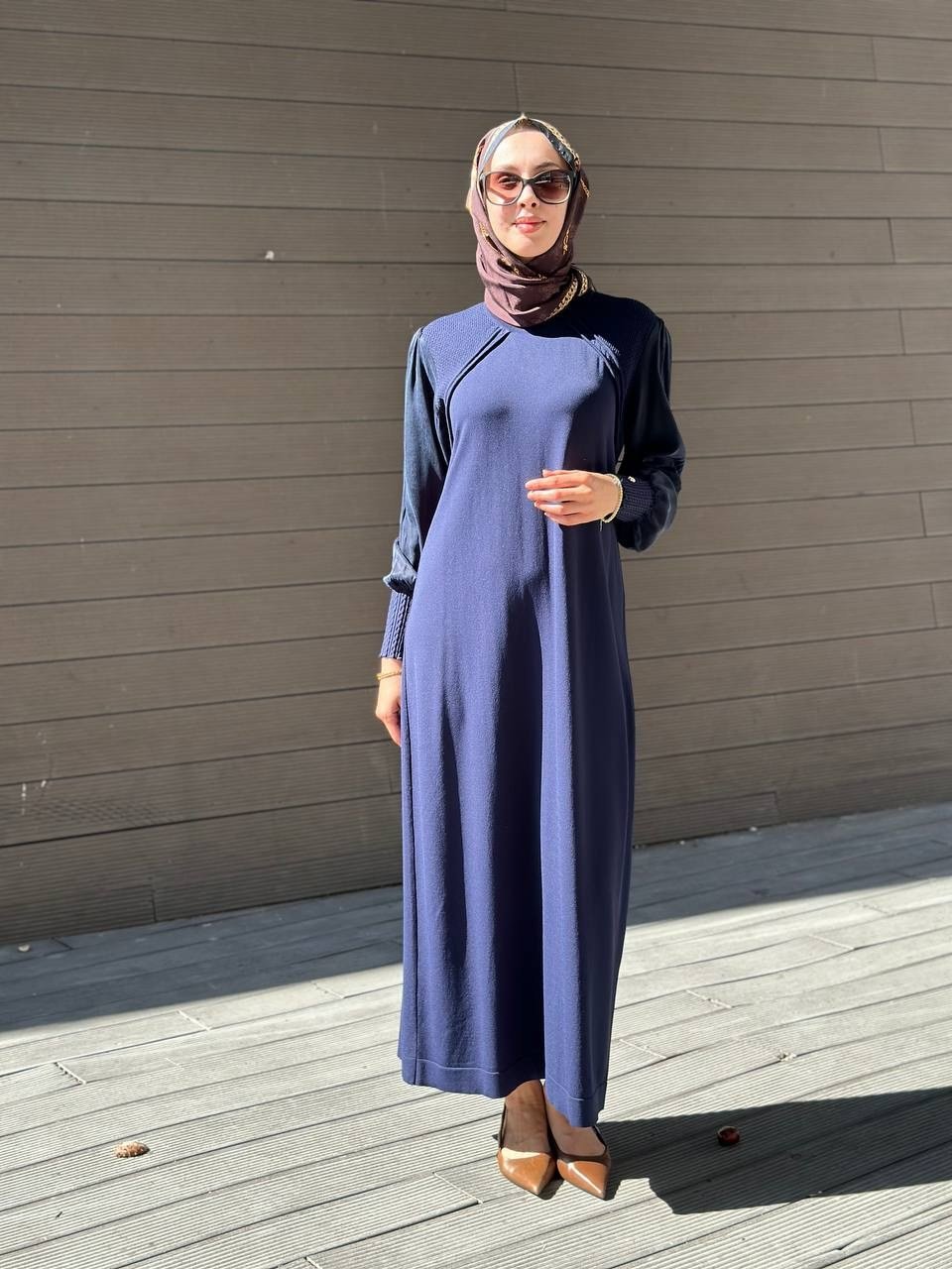 Miss Dalida 3264009 Lacivert Önü Ajurlu Bisiklet Yaka Uzun Elbise