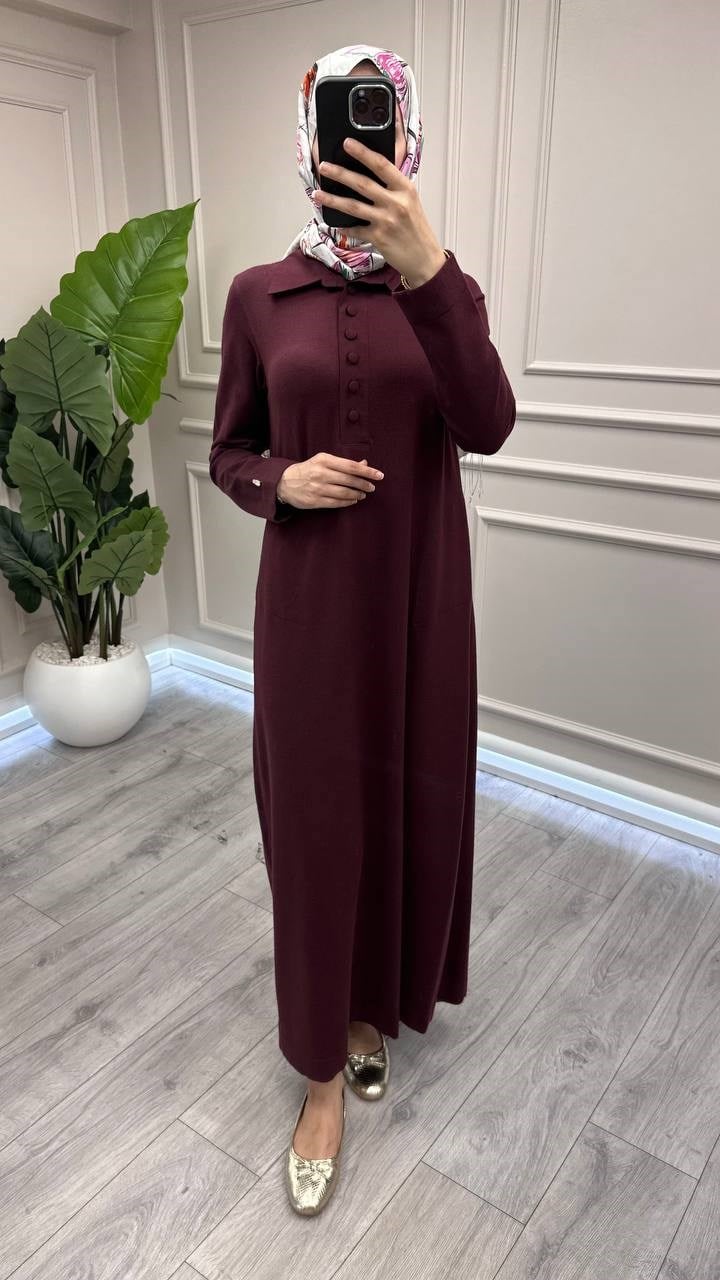 Miss Dalida 3264101 Bordo Triko Elbise 