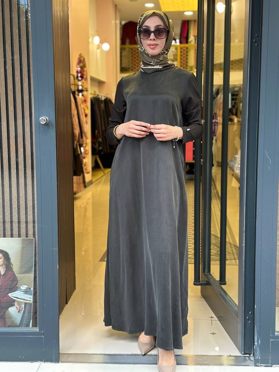 Miss Dalida 3264804 Haki Kolları Triko Uzun Elbise