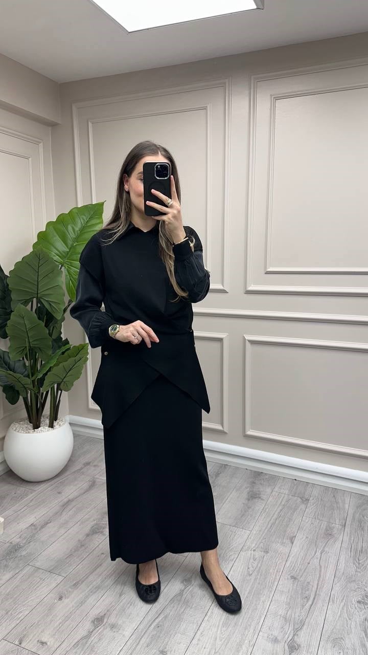 Miss Dalida 3266007 Metal Düğme Detaylı Siyah Asimetrik Tunik