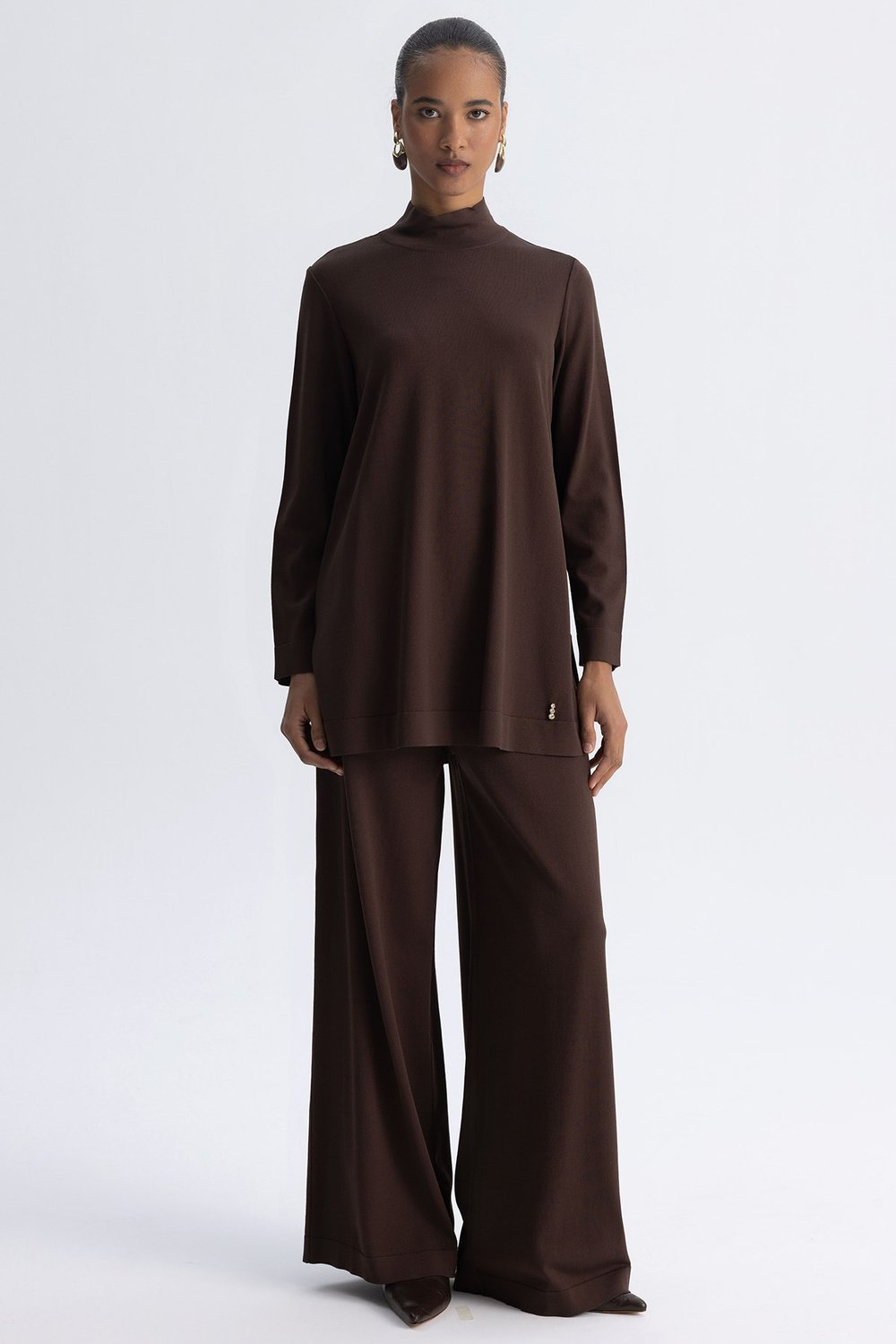 Miss Dalida 3267001 Kahve Bol Paça Basic Triko Pantolon