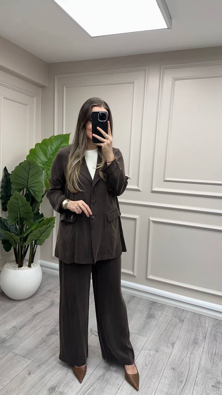 Miss Dalida 3267802 Kahve Bol Paça Klasik Cupro Pantolon
