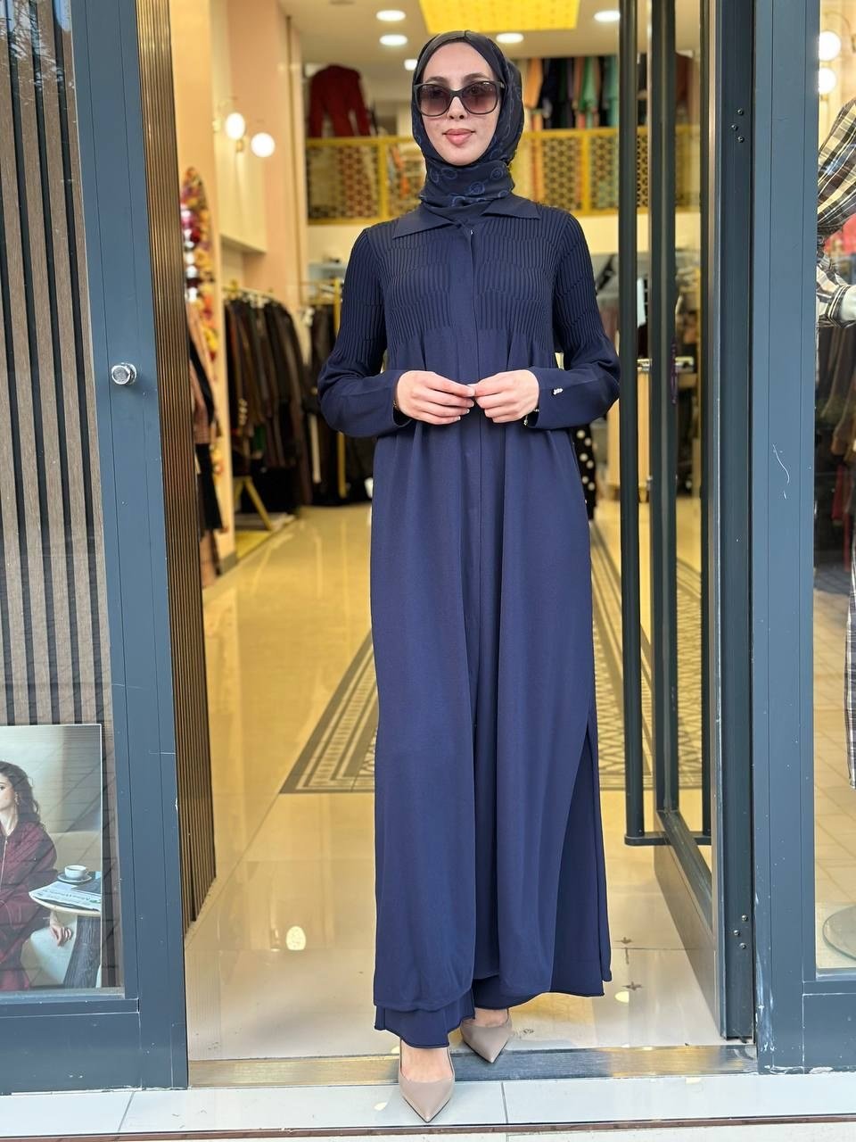 Miss Dalida 3269026 Gömlek Yaka Fitilli Lacivert Uzun Hırka