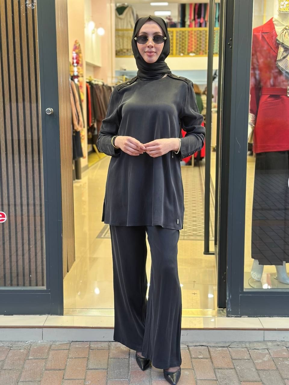 Miss Dalida 4267006 Siyah Yandan Cepli Geniş Paça Pantolon