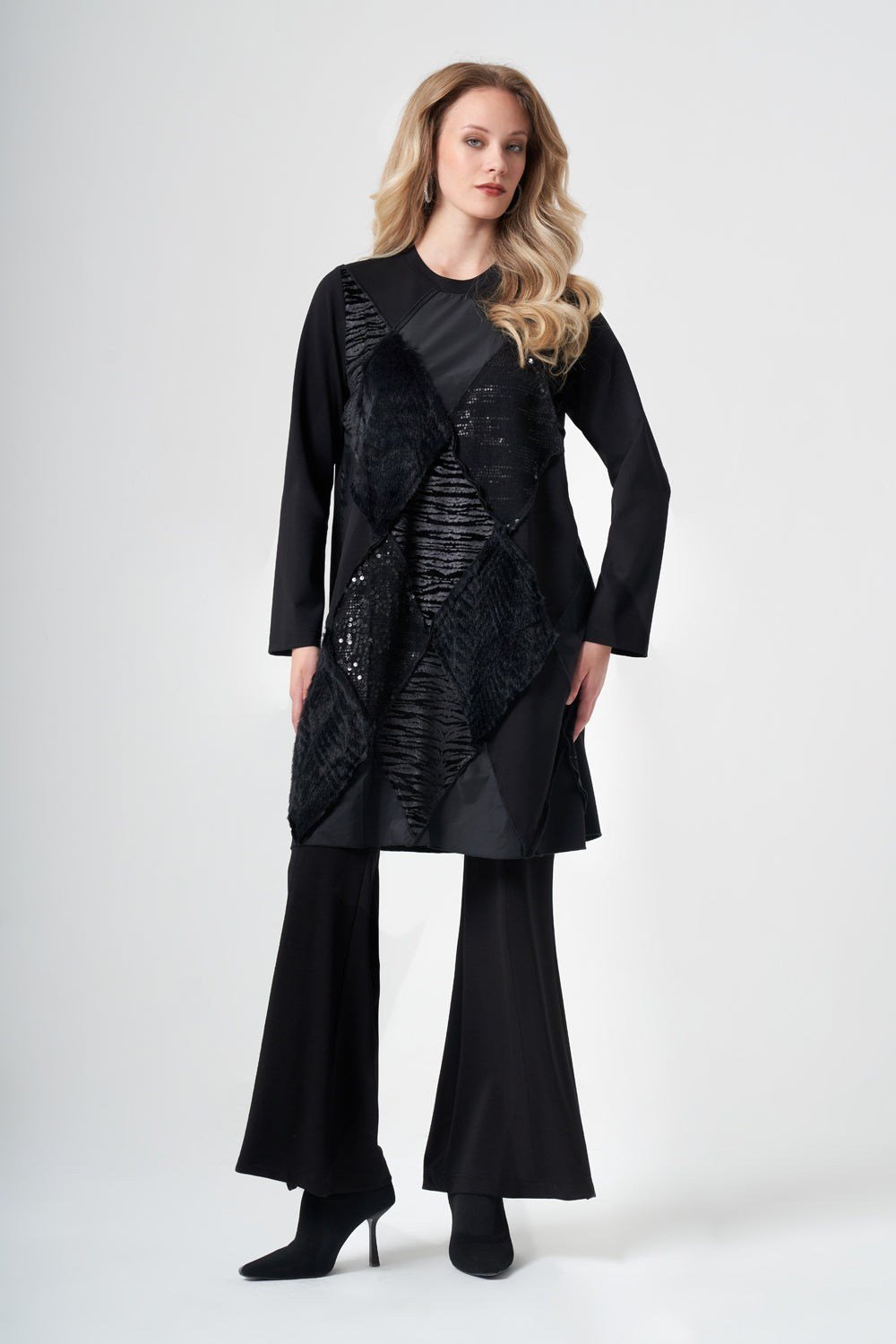 Misswhence 40009 Siyah Patchwork Tunik