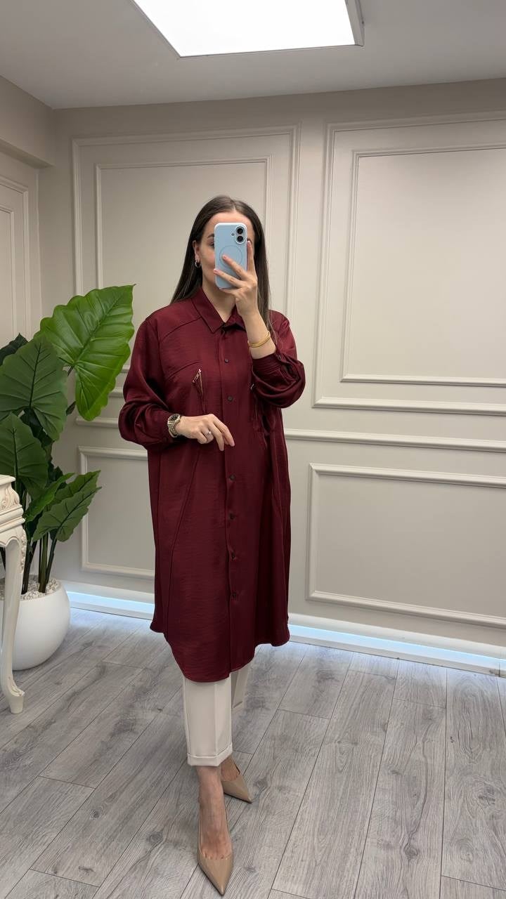 Misswhence 40400 Bordo Saten Gömlek