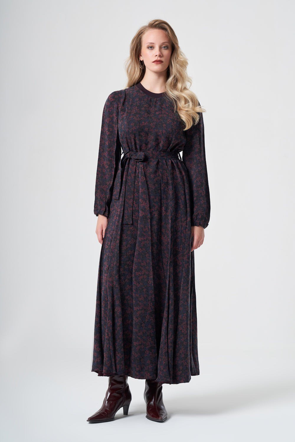 Misswhence 40827 Bordo Desenli Cupro Elbise