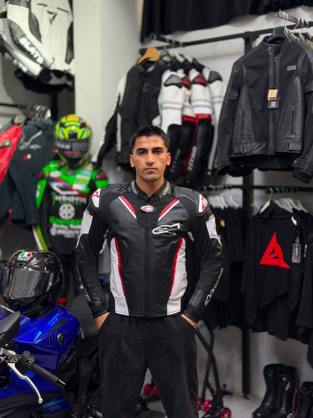Alpinestars Deri Ceketi Çizgili Hörgüçsüz Kırmızı