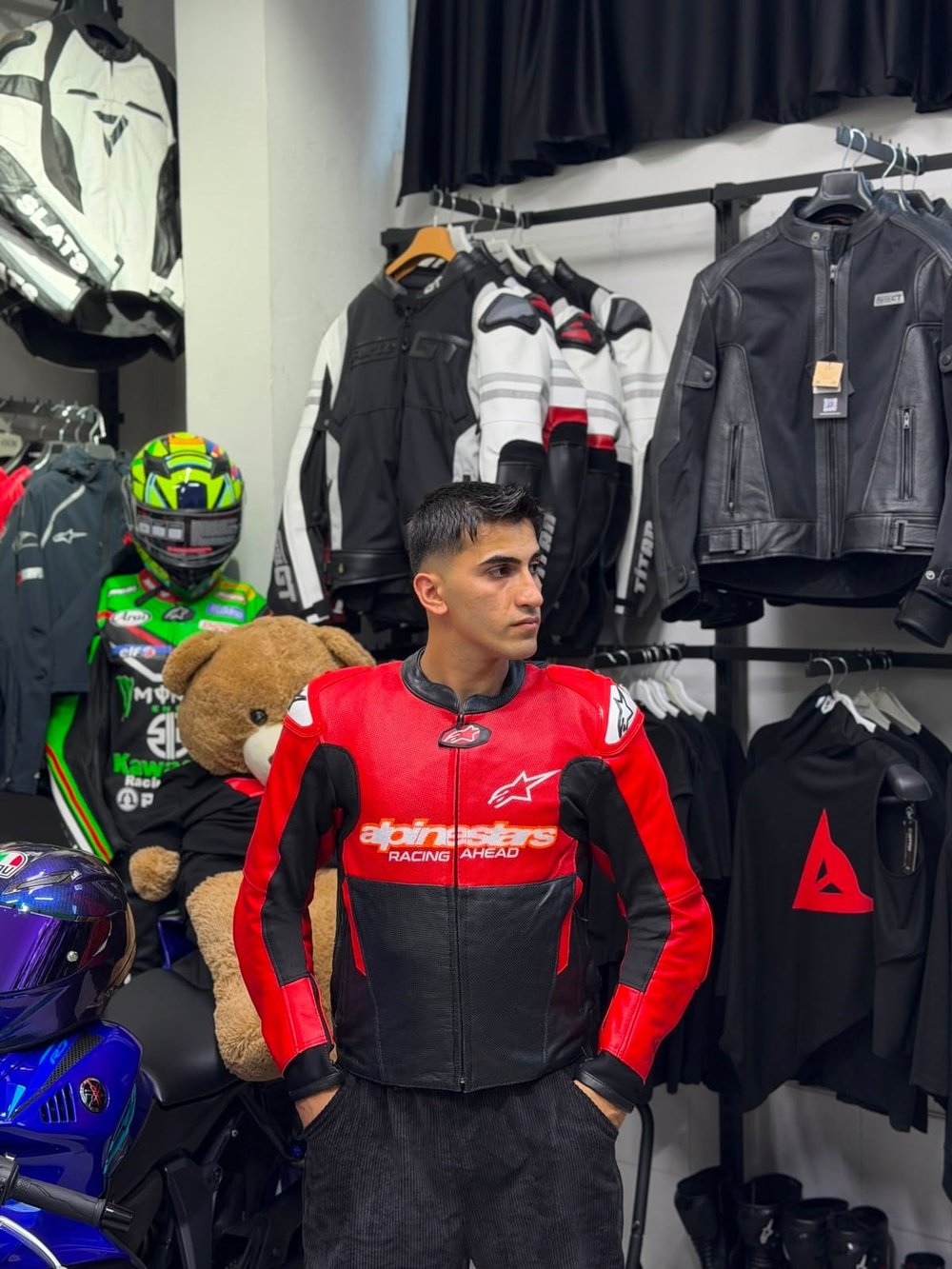 Alpinestars Deri Ceketi Hörgüçlü Kırmızı-Turuncu