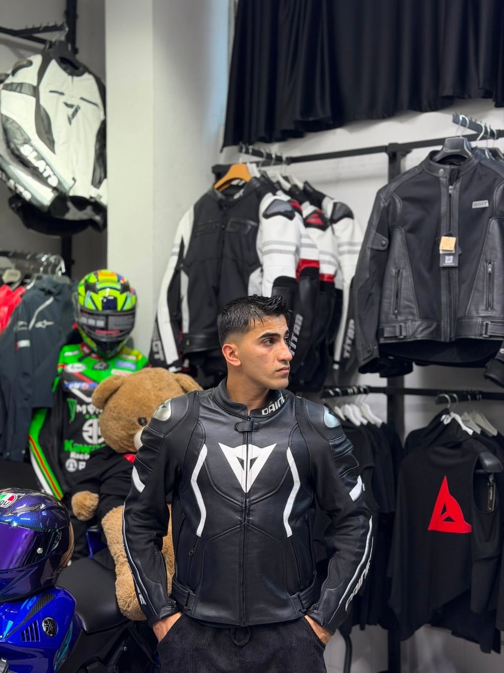 Dainese Pro Hörgüçsüz Deri Ceketi Siyah-Beyaz