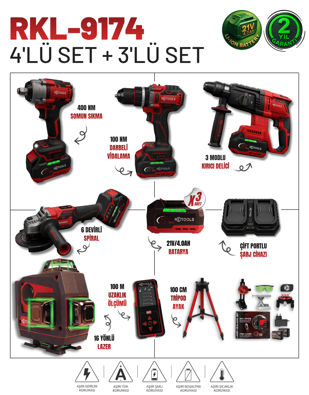 7'LI SET BORDO ( 4'LÜ SET (100 NM) + 3'LÜ SET (LAZER -LAZER METRE -TRİPOD AYAK)