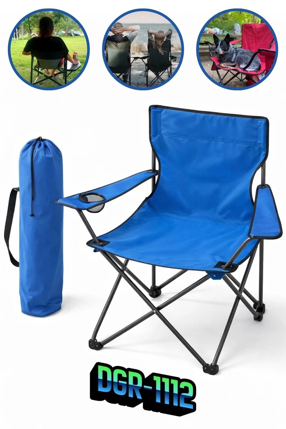 Premium DGR-1112 Katlanır Kamp Sandalyesi – Bardak Tutuculu, Taşıma Çantalı, 120 Kg Kapasiteli
