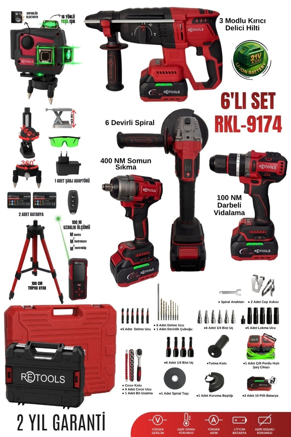 RETOOLS 6'LI SET BORDO ( 4'LÜ SET (100NM) +3'LÜ SET(LAZER-LAZER METRE-TRİPOD AYAK)