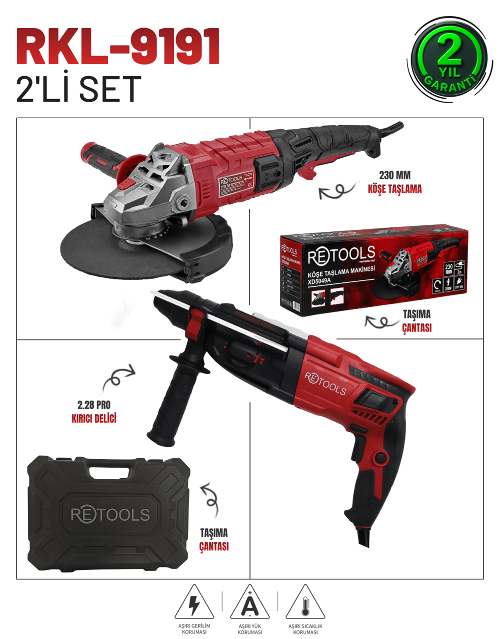RETOOLS BORDO 2'Lİ SET (2.28 PRO KIRICI DELİCİ + 230 MM KÖŞE TAŞLAMA) 