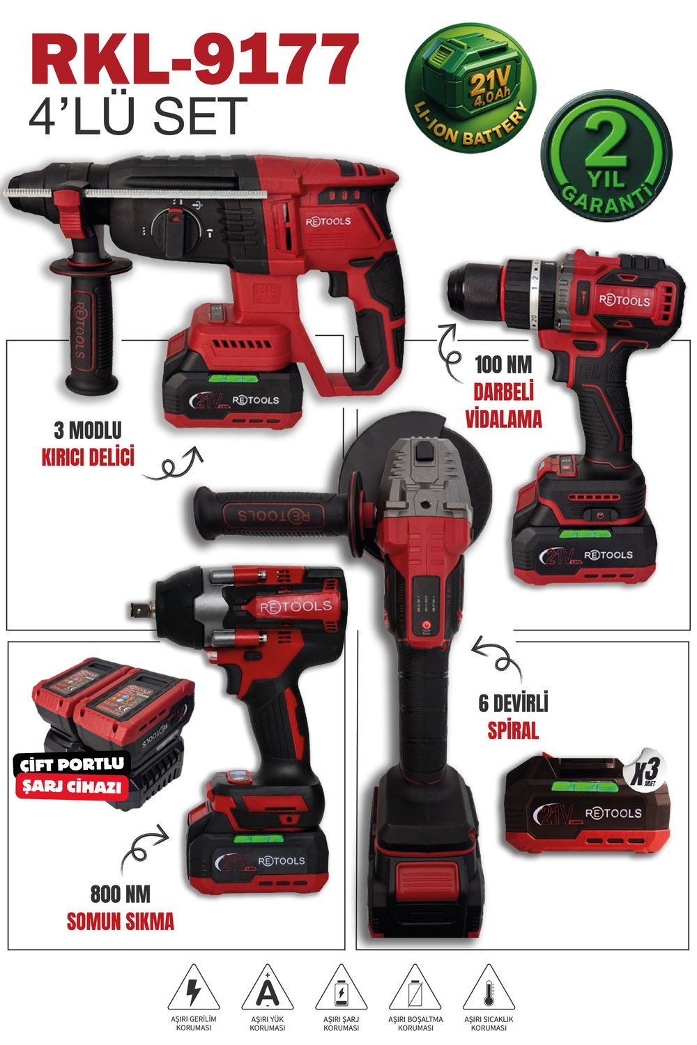 Retools Bordo 4'lü Set (800 nm'li Yeni Seri)