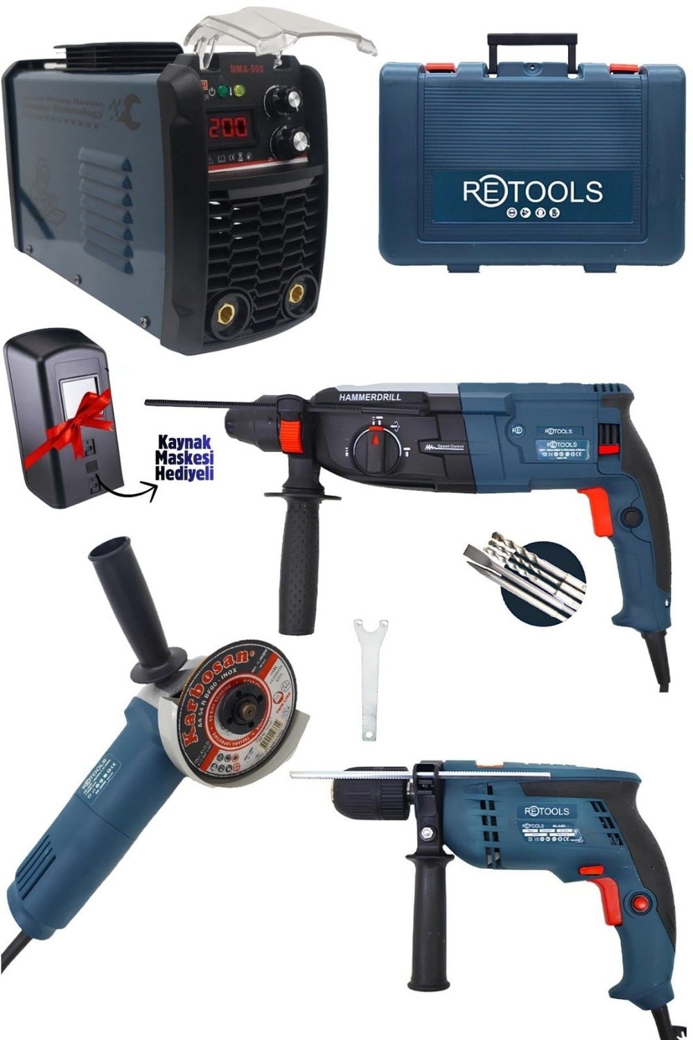 RETOOLS ELEKTRİKLİ 4'LÜ SET (3'LÜ SET ELEKTRİKLİ + KAYNAK MAKİNESİ)