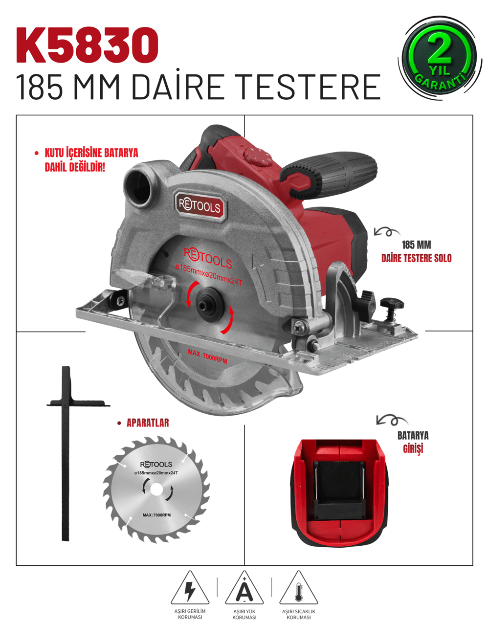 RETOOLS K5830 185 MM DAİRE TESTERE KAFA
