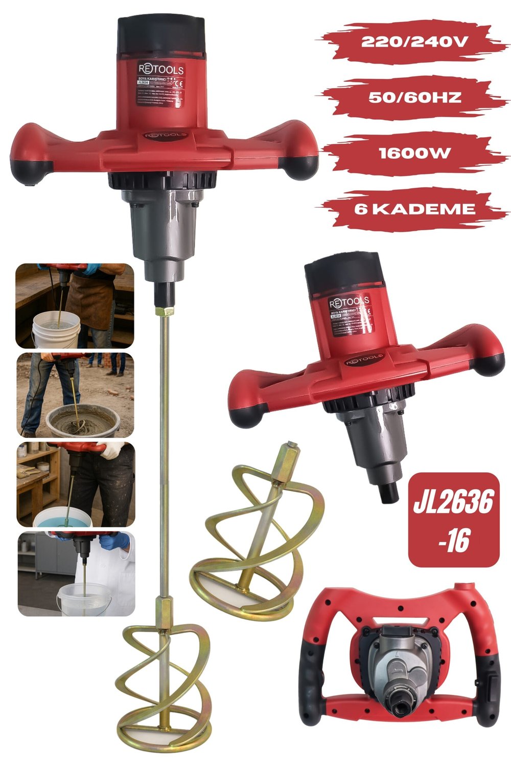 RETOOLS KIRMIZI KABARTMALI 1600W BOYA&HARÇ KARIŞTIRICI