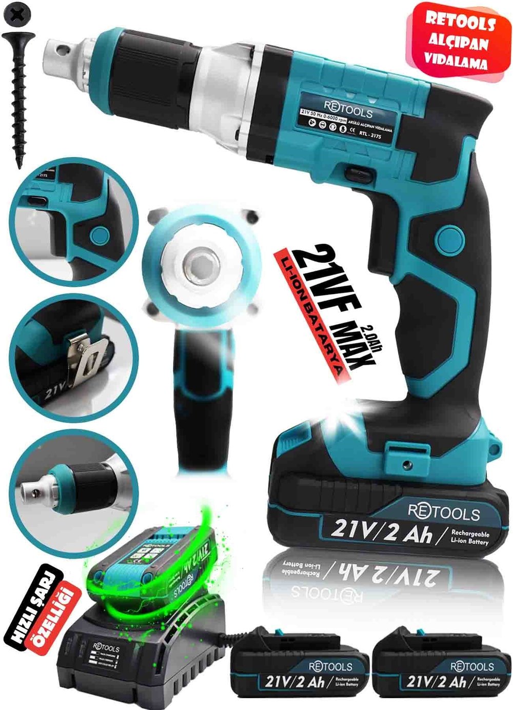 RETOOLS ŞARJLI ALÇIPAN VİDALAMA MAVİ