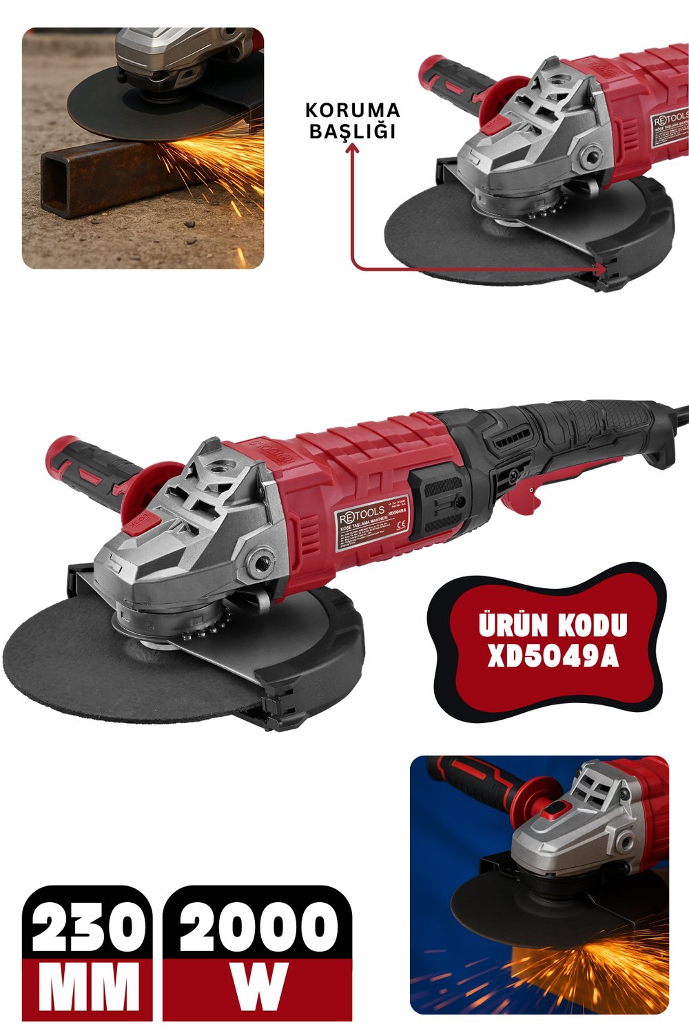RETOOLS XD5049A 230 MM 2000 W AVUÇ TAŞLAMA (TAŞ MOTORU)