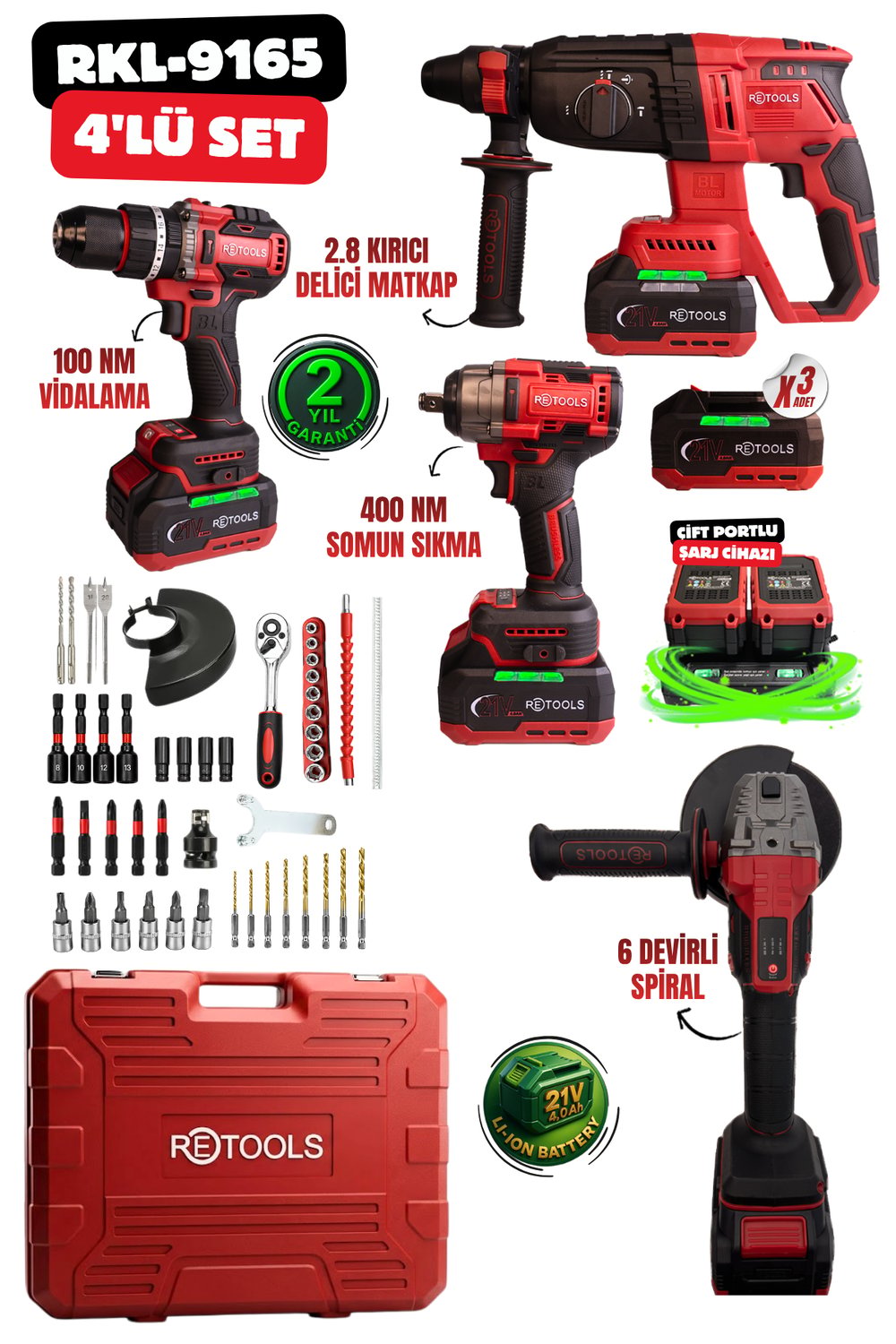 RKL-9165 RETOOLS PROFESYONEL BORDO YENİ SERİ 4'LÜ SET (100 NM VİDALAMA VE 6 DEVİRLİ SPİRAL)