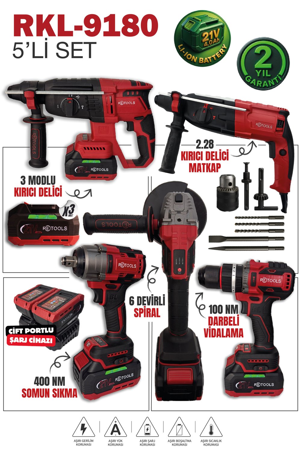 RKL-9180 RETOOLS BORDO 5 'Lİ SET (4'LÜ SET 100 NM (YENİ SERİ) + 2.28 PRO HİLTİ)
