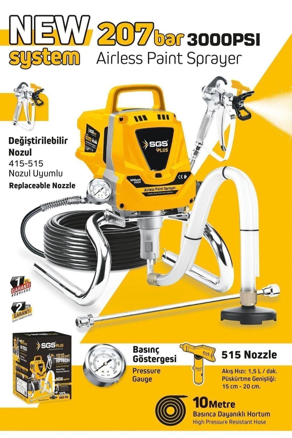 SGS HAVASIZ BOYA PÜSKÜRTME MAKİNESİ 1010 WATT 207 BAR