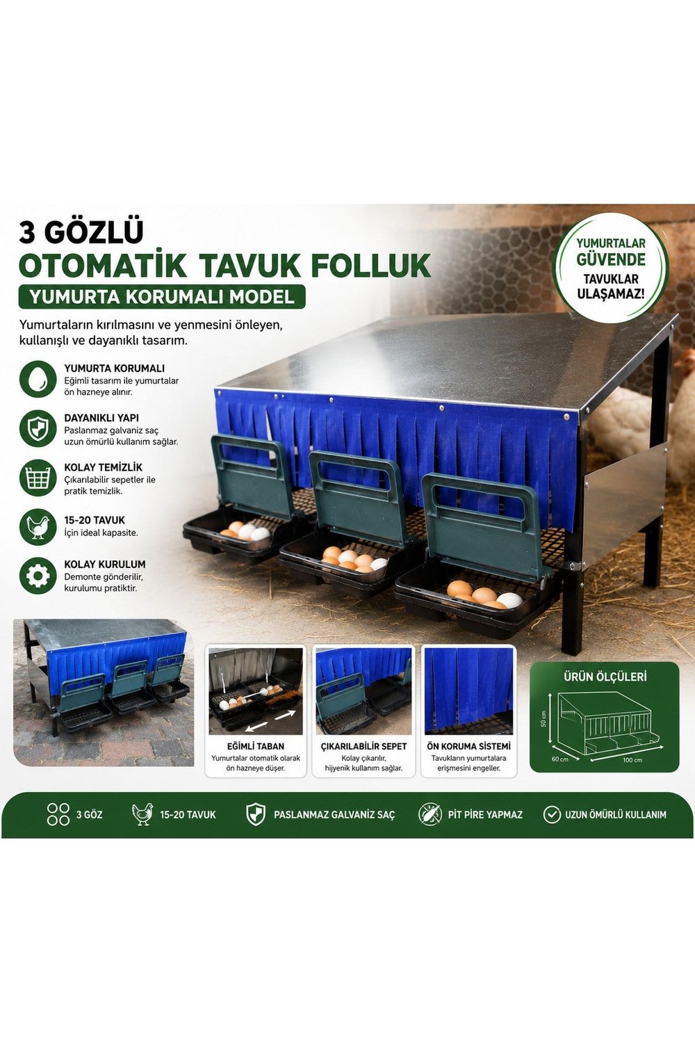 3 GÖZLÜ OTOMATİK FOLLUK GALVANİZLİ PİT PİRE YAPMAZ