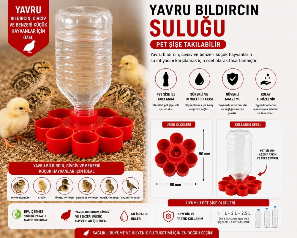 Civciv , Keklik ve Yavru Bıldırcın Suluğu Pet Şişe Uyumlu  7 Gözlü